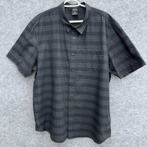 OAKLEY Men's Short Sleeve Button Up Shirt XXL Regular Fit Cotton Gray Striped
